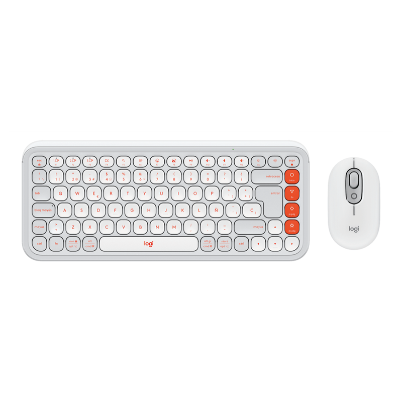 Combo Teclado y Mouse Logitech POP Icon Blanco Crudo y Naranja