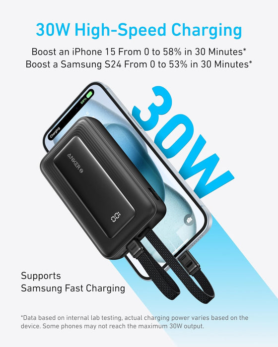 Anker Zolo Power Bank 10 000 mAh (A1680) – Carga Rápida 30 W con Cables Integrados Blanco - ibeamcl