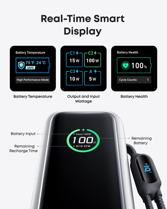 Anker Power Bank 25000mAh 165W con Cables USB-C Retráctiles – Carga Rápida PD 100W - ibeamcl