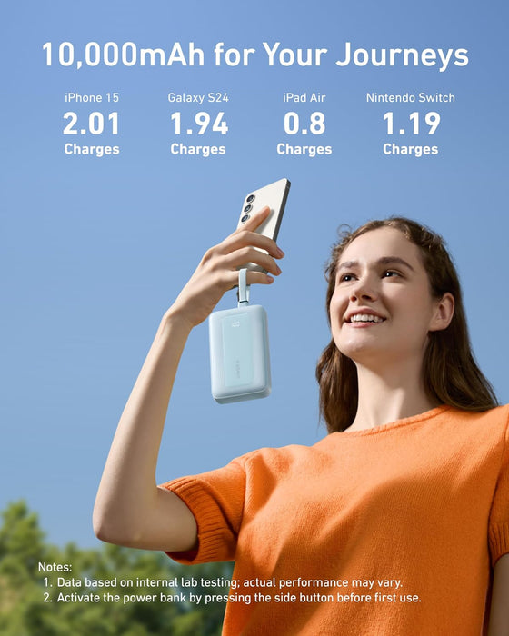 Anker Zolo Power Bank 10 000 mAh (A1680) – Carga Rápida 30 W con Cables Integrados Blanco - ibeamcl