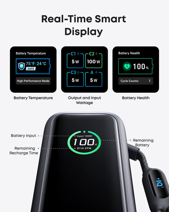 Anker Power Bank 25000mAh 165W con Cables USB-C Retráctiles – Carga Rápida PD 100W - ibeamcl