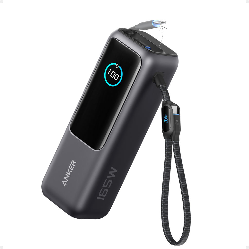 Anker Power Bank 25000mAh 165W con Cables USB-C Retráctiles – Carga Rápida PD 100W