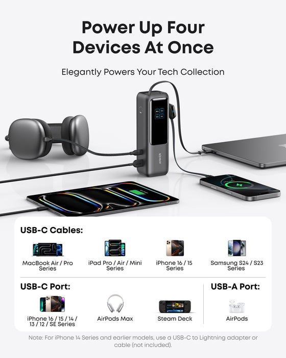 Anker Power Bank 25000mAh 165W con Cables USB-C Retráctiles – Carga Rápida PD 100W - ibeamcl