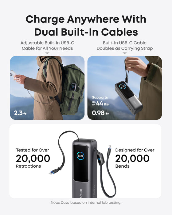 Anker Power Bank 25000mAh 165W con Cables USB-C Retráctiles – Carga Rápida PD 100W - ibeamcl