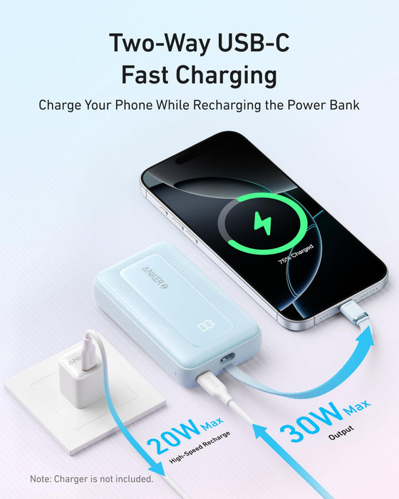 Anker Zolo Power Bank 10 000mAh (A1688) – Carga Rápida 30W con Cable USB-C Integrado - ibeamcl