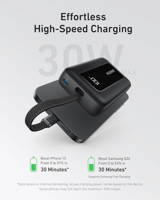 Anker Zolo Power Bank 10 000mAh (A1688) – Carga Rápida 30W con Cable USB-C Integrado - ibeamcl