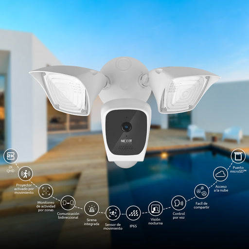 Cámara Nexxt Wi-fi Exterior 2k Con 2 Focos Led Color Blanco - ibeamcl