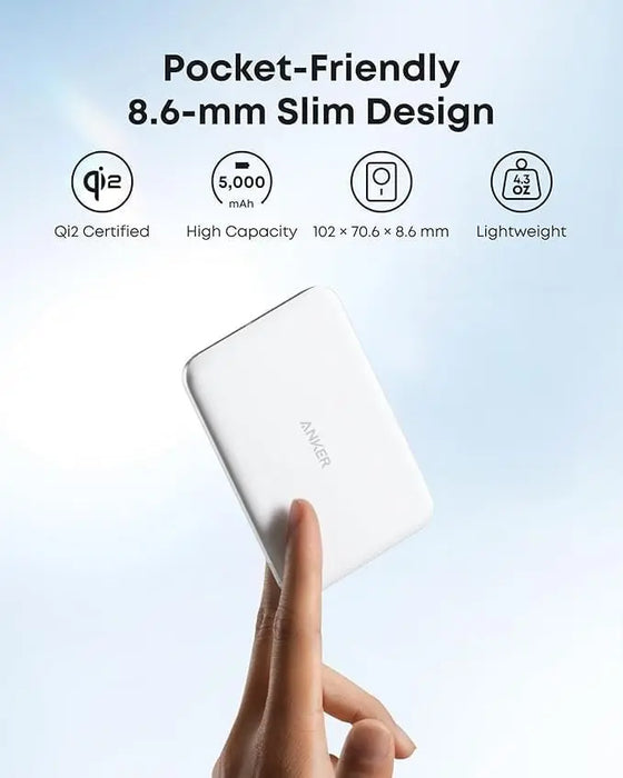 Power Bank Magnético Anker Nano 5000mAh Qi2 Ultra Slim Blanco – Carga Inalámbrica 15W USB-C 20W - ibeamcl