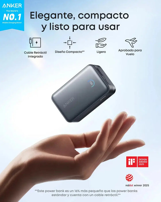 Anker Nano 10000mah Cable Retráctil 70cm, Carga Rápida 45W