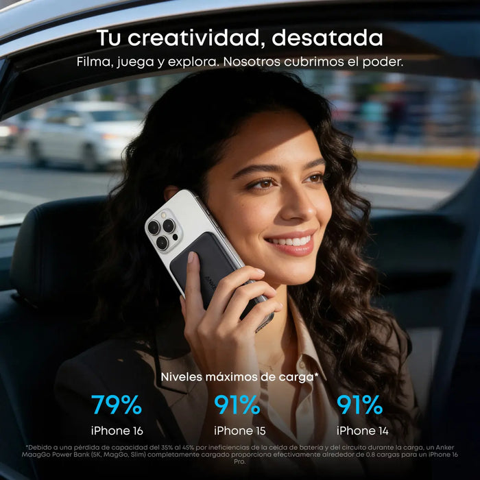 Power Bank Magnético Anker Nano 5000mAh Qi2 Ultra Slim Negro – Carga Inalámbrica 15W USB-C 20W - ibeamcl
