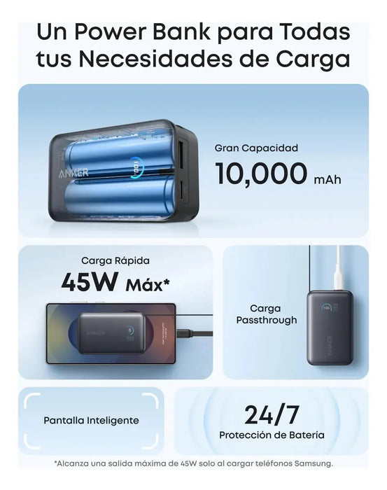 Anker Nano 10000mah Cable Retráctil 70cm, Carga Rápida 45W