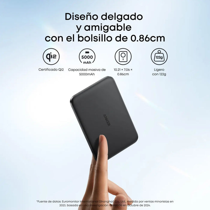 Power Bank Magnético Anker Nano 5000mAh Qi2 Ultra Slim Negro – Carga Inalámbrica 15W USB-C 20W - ibeamcl