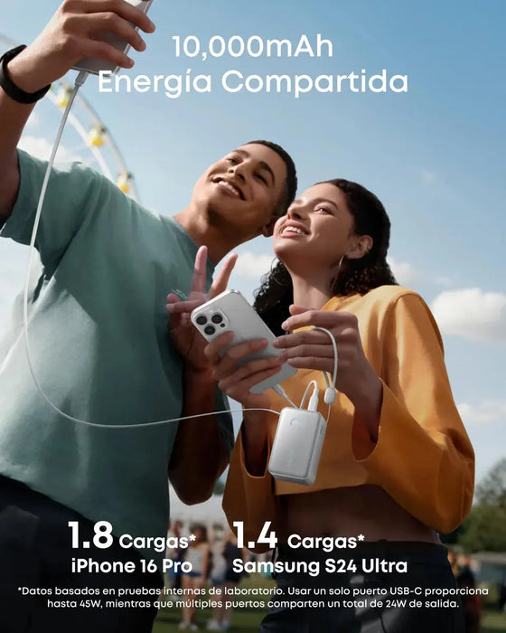 Anker Nano 10000mah Cable Retráctil 70cm, Carga Rápida 45W blanco