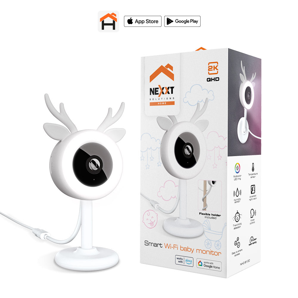 Nexxt Camara bebé inteligente 2K Wi-Fi, visión nocturna, detección de llanto
