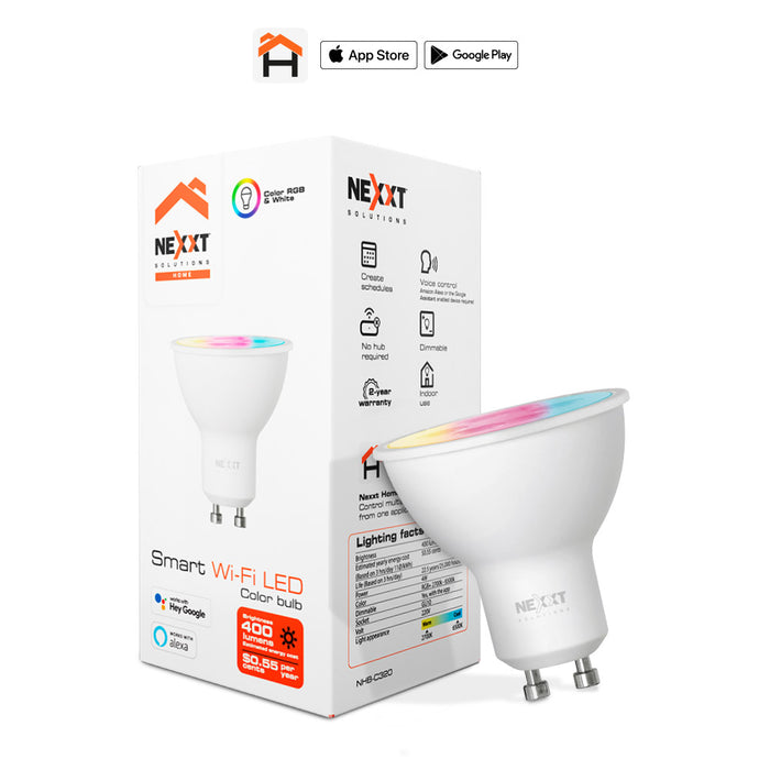 Ampolleta LED RGB Inteligente Nexxt Wi-Fi GU10