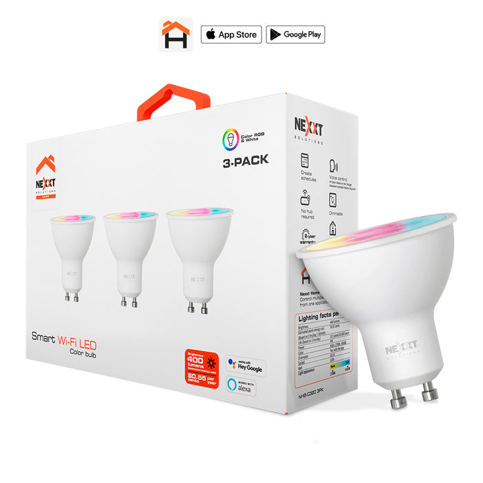 Ampolleta LED RGB Inteligente Nexxt Wi-Fi GU10 3 Unidades