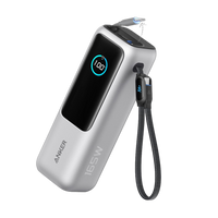 Anker Power Bank 25000mAh 165W con Cables USB-C Retráctiles – Carga Rápida PD 100W Silver
