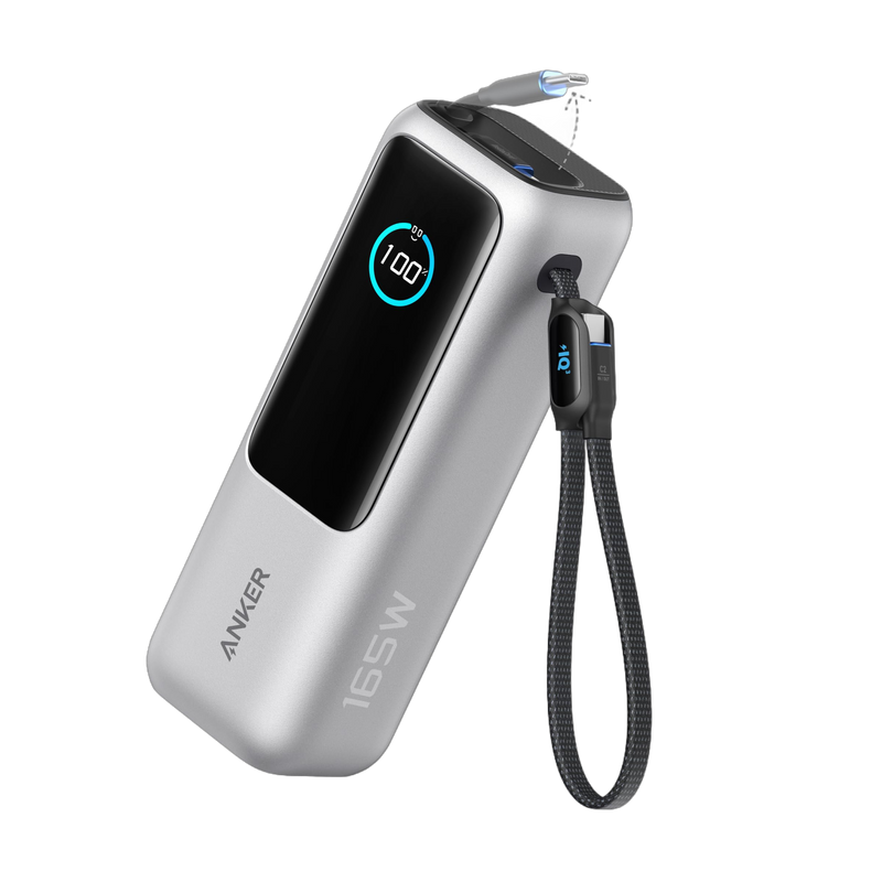 Anker Power Bank 25000mAh 165W con Cables USB-C Retráctiles  – Carga Rápida PD 100W SIlver - ibeamcl
