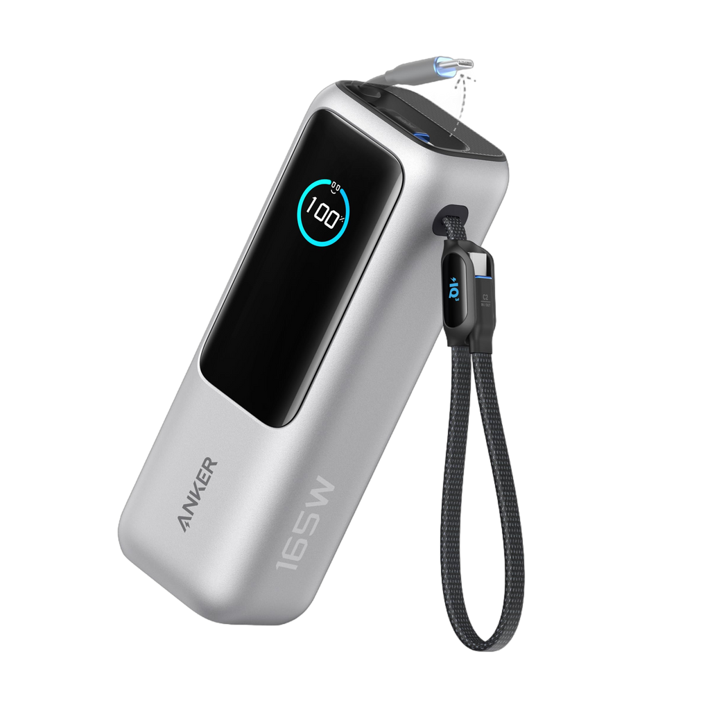 Anker Power Bank 25000mAh 165W con Cables USB-C Retráctiles – Carga Rápida PD 100W SIlver