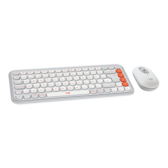 Combo Teclado y Mouse Logitech POP Icon Blanco Crudo y Naranja