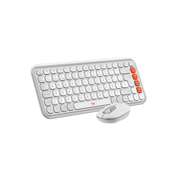 Combo Teclado y Mouse Logitech POP Icon Blanco Crudo y Naranja